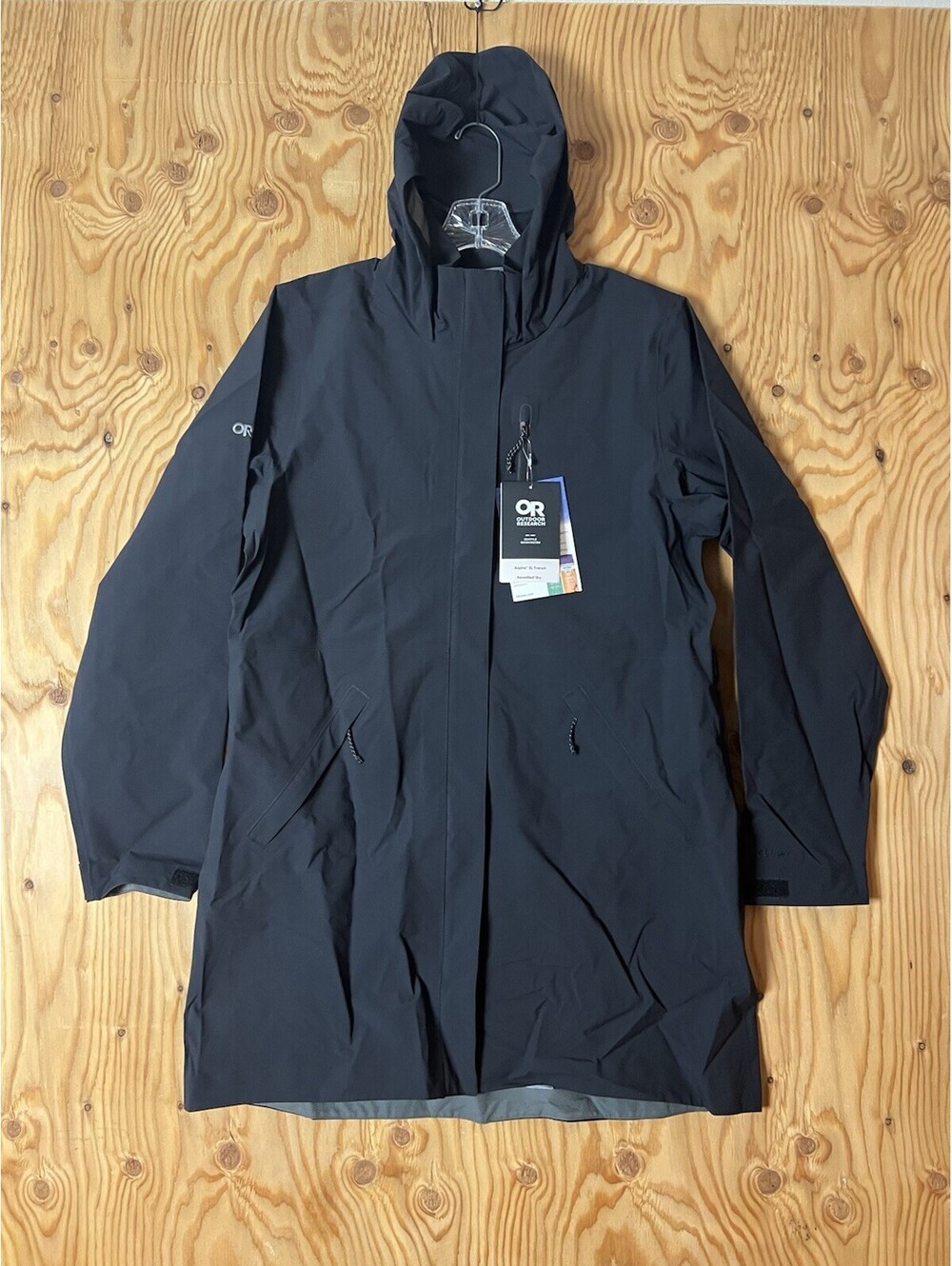 Outdoor Research Womens L Aspire 3L Trench Rain Jacket Black Coat Ascent Shell